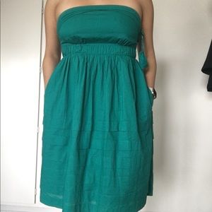 Anthropologie green strapless dress.